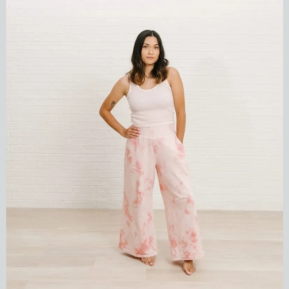 Bohemian Mama Pink Tie Dye 100% Prganic Cotton High Waist Wide Leg Pant